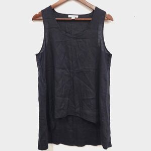 Pure Navy Womens 100% Linen Sleeveless Scoop Neck Top Size M Black Neutral Layer